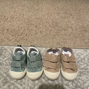 Two Pairs of Brand New Velcro Sneakers in Green and Tan baby/ toddler size 4.5